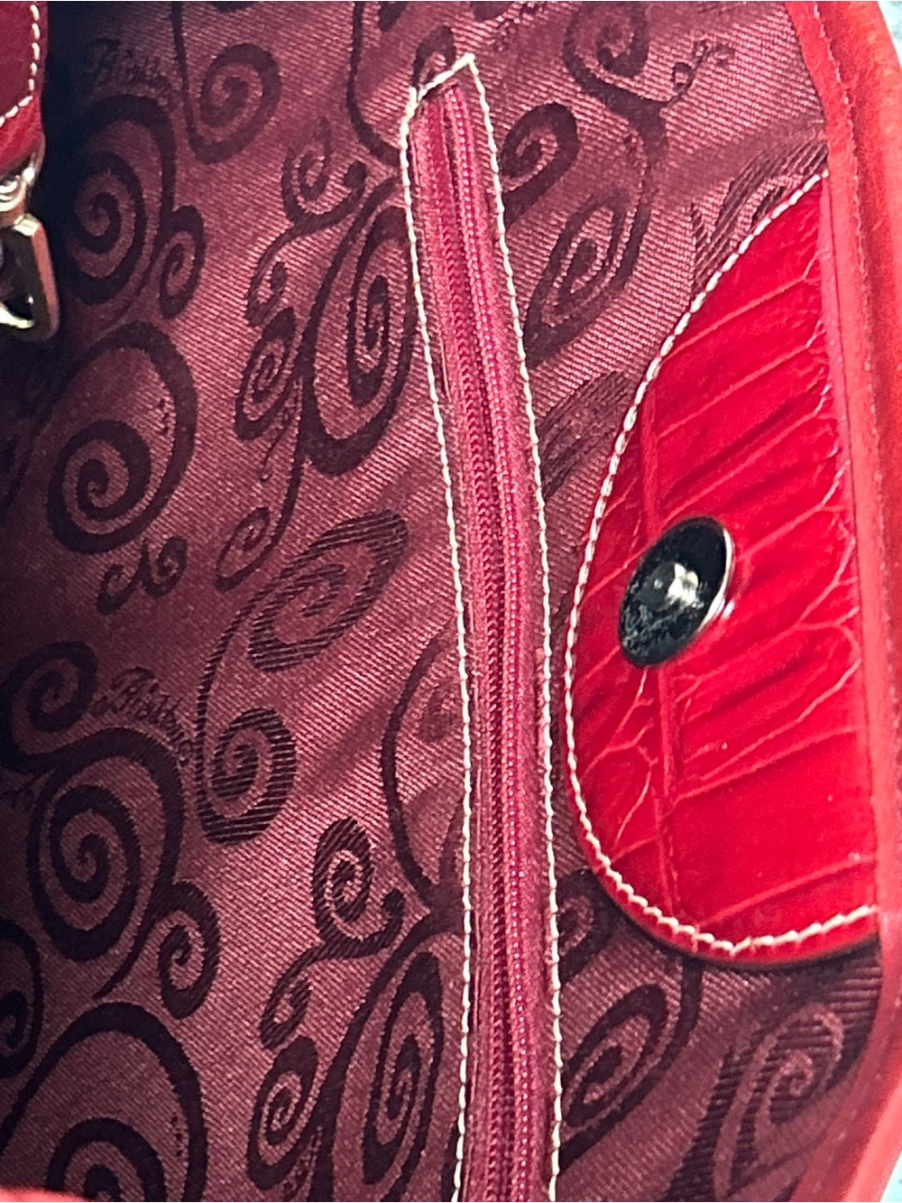 Brighton Red Heart Pattern Canvas and Leather Tote Bag Approx 15 x 9 x 4 - Picture 12 of 17